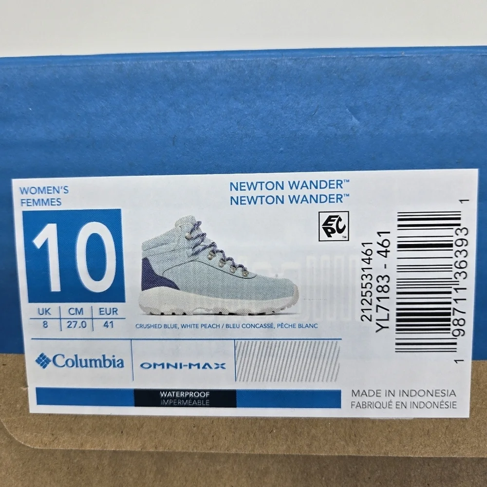 Columbia Women's Newton Wander Hiking Boots Crushed Blue Shoes Size 10 New